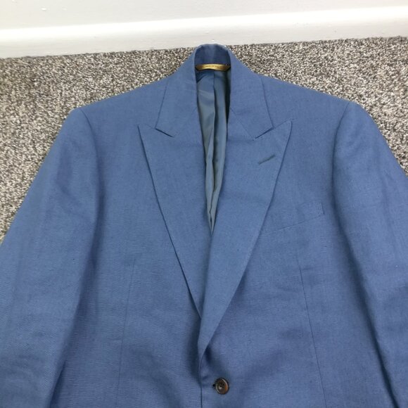 Bespoke Paul Stuart Sport Coat Blazer Linen Peak Lapel Blue 38R USA Made - Picture 2 of 11